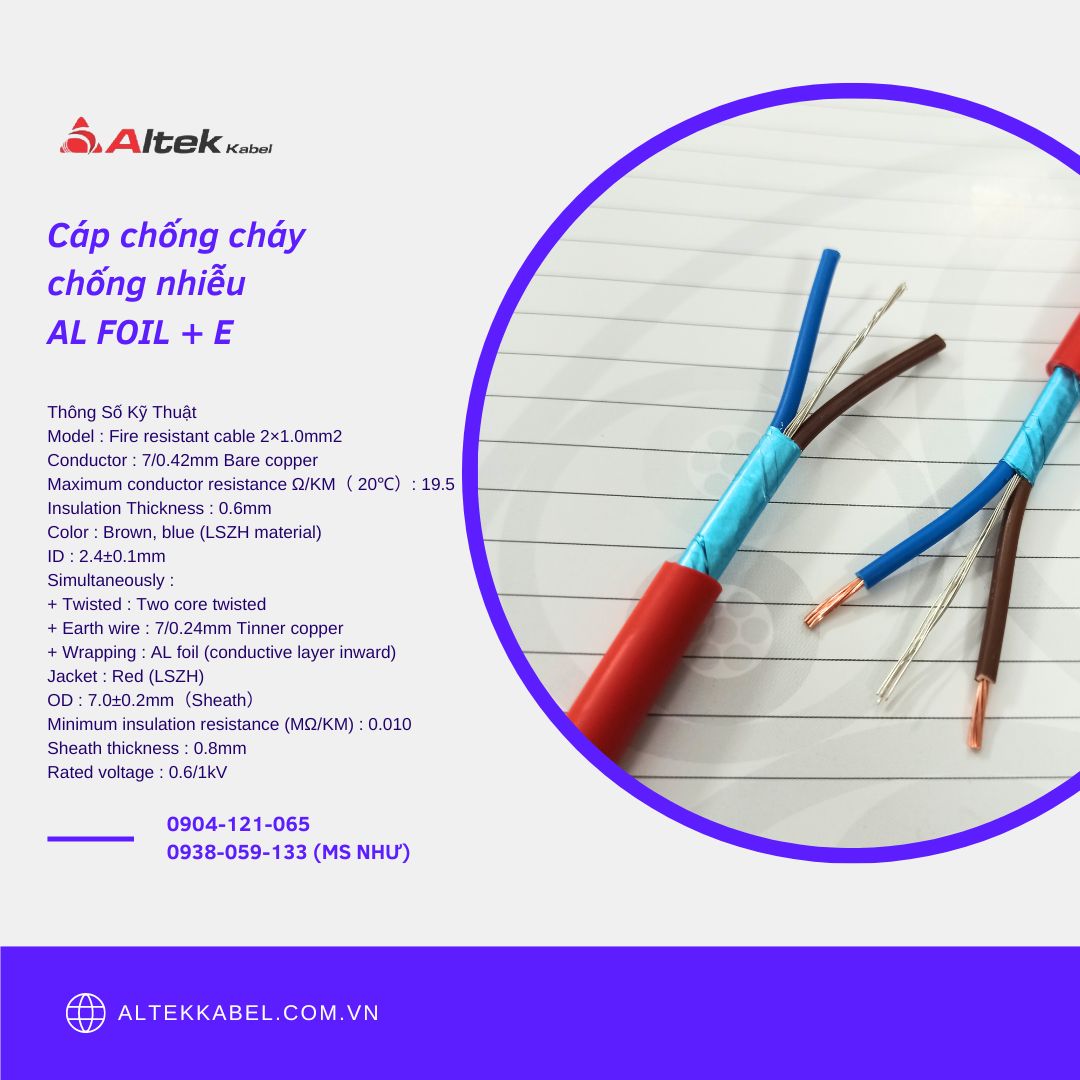 Cáp Chống Cháy Altek Kabel 2C X 1.0MM / 2C X 1.5MM / 2C X 2.5MM