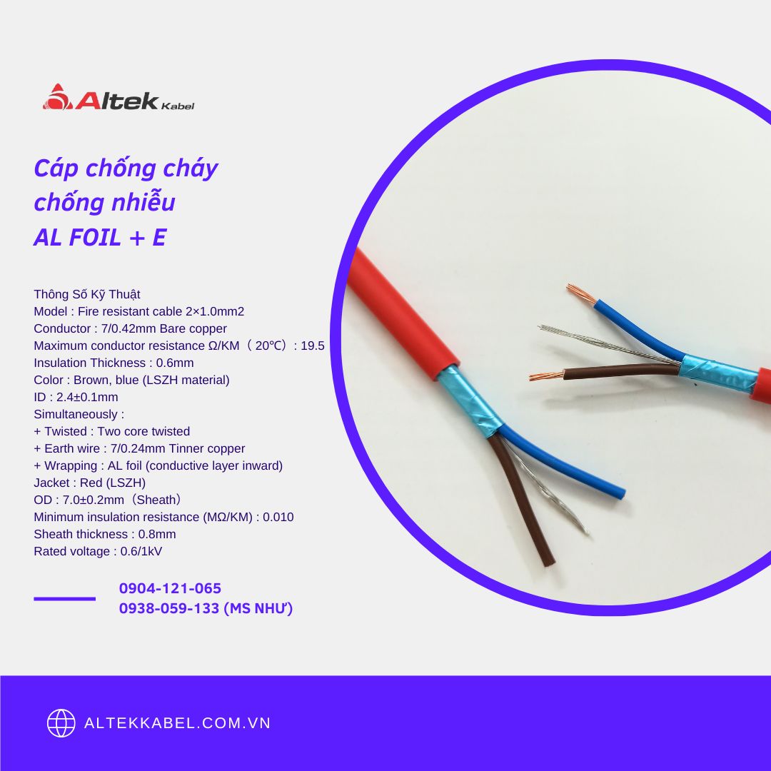 Cáp Chống Cháy Altek Kabel 2C X 1.0MM / 2C X 1.5MM / 2C X 2.5MM