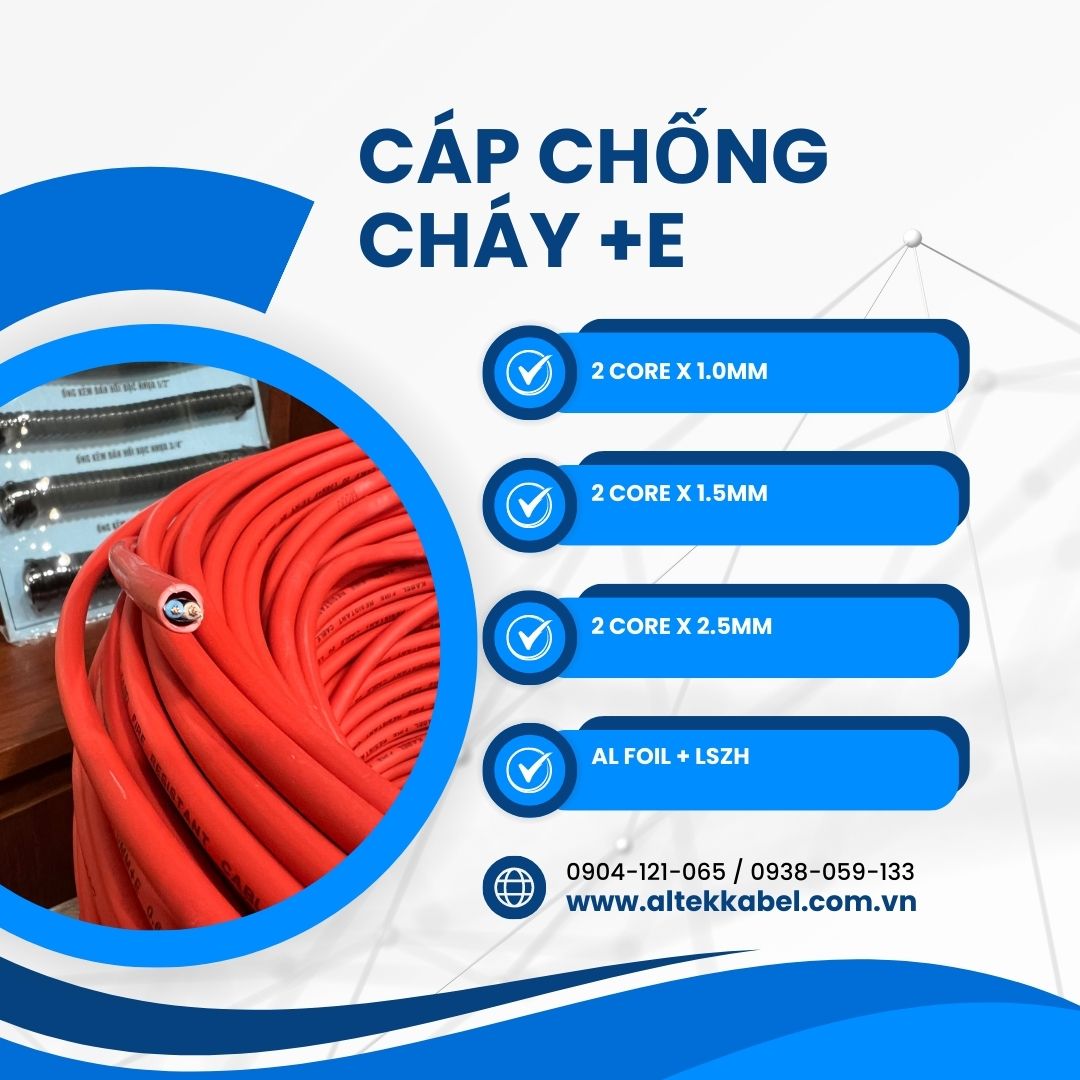 Cáp chống cháy chống nhiễu +E 2 lõi x 1.0/1.5/2.5