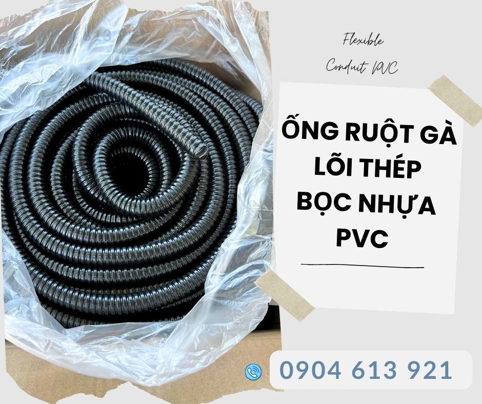 Ống ruột gà lõi thép phi 25 bọc dây cáp