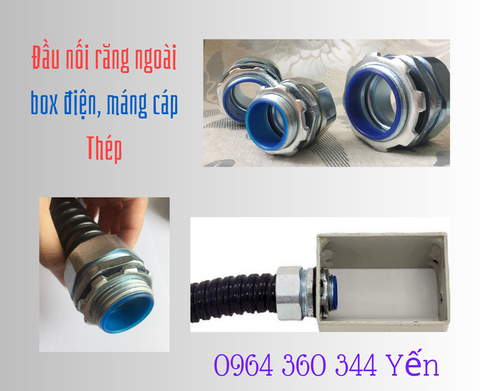 Đầu nối răng ngoài phi 16 ống ruột gà lõi thép với box điện giá tốt