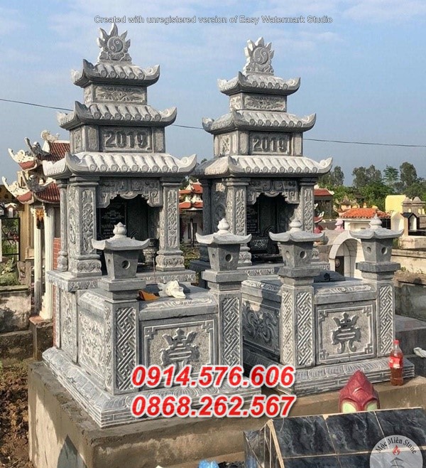 59 mẫu mộ đá ông bà bố mẹ ba má gia đình bán bến tre có hai mái che