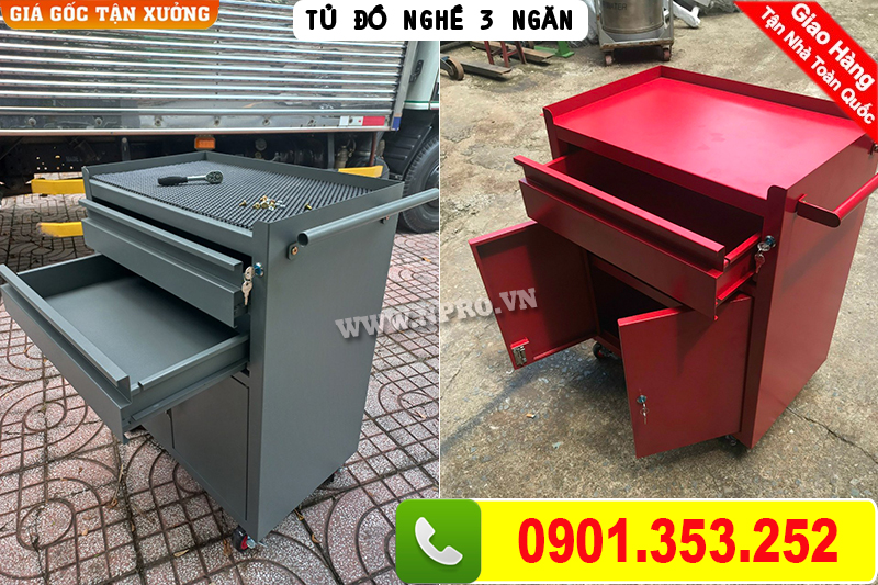 Tủ đồ nghề 3 ngăn, xe đẩy 3 ngăn đựng thiết bị đồ nghề - NPROvn