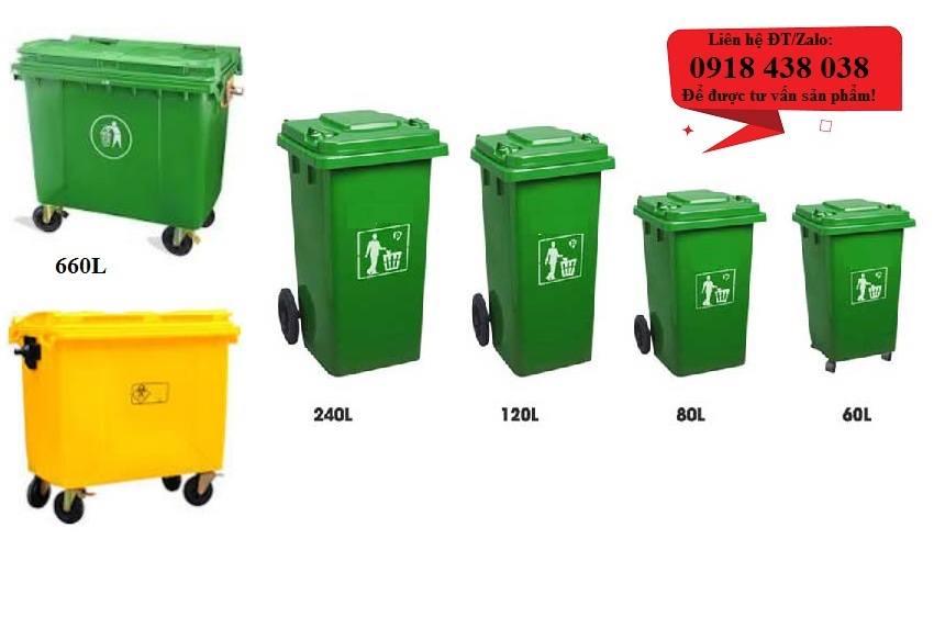 Thùng rác nhựa 60l có bánh xe, có nắp kín giá rẻ