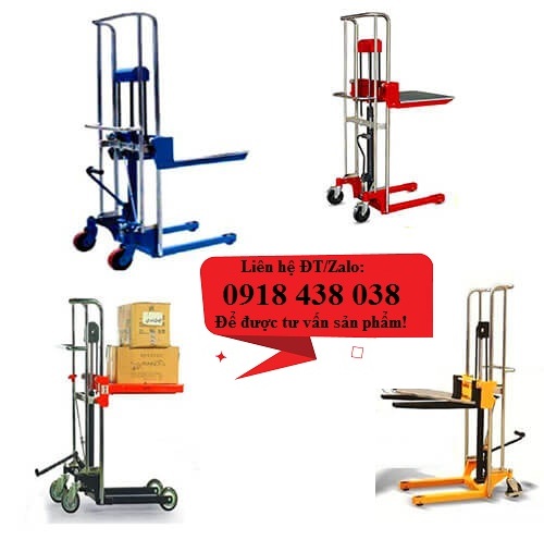 Xe nâng tay cao thép trắng có mặt bàn tải trọng 400kg nâng cao tới1.7m