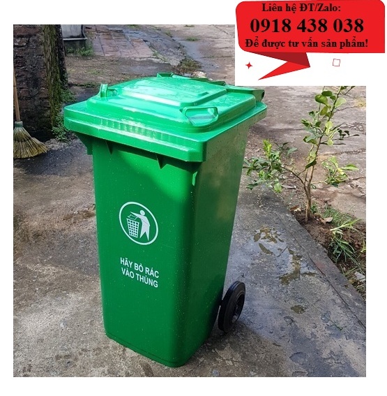 Thùng rác nhựa 120 lít, thùng rác công cộng 120 lít màu xanh