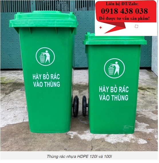 Thùng rác nhựa 120 lít, thùng rác công cộng 120 lít màu xanh
