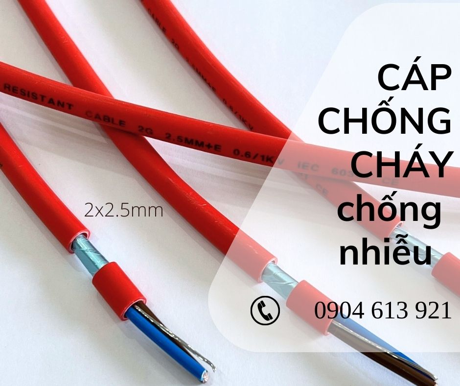 Dây chống cháy chống nhiễu/ cáp tín hiệu báo cháy 2 lõi 1.0/1.5/2.5mm