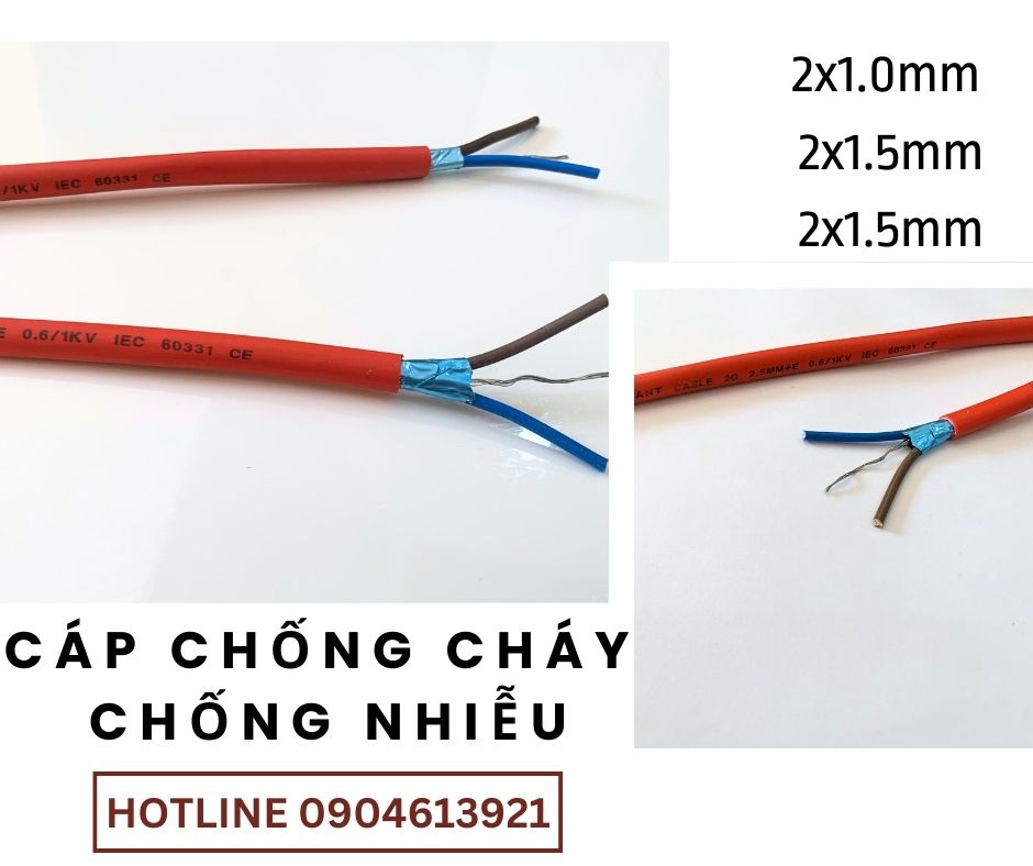 Dây chống cháy chống nhiễu/ cáp tín hiệu báo cháy 2 lõi 1.0/1.5/2.5mm