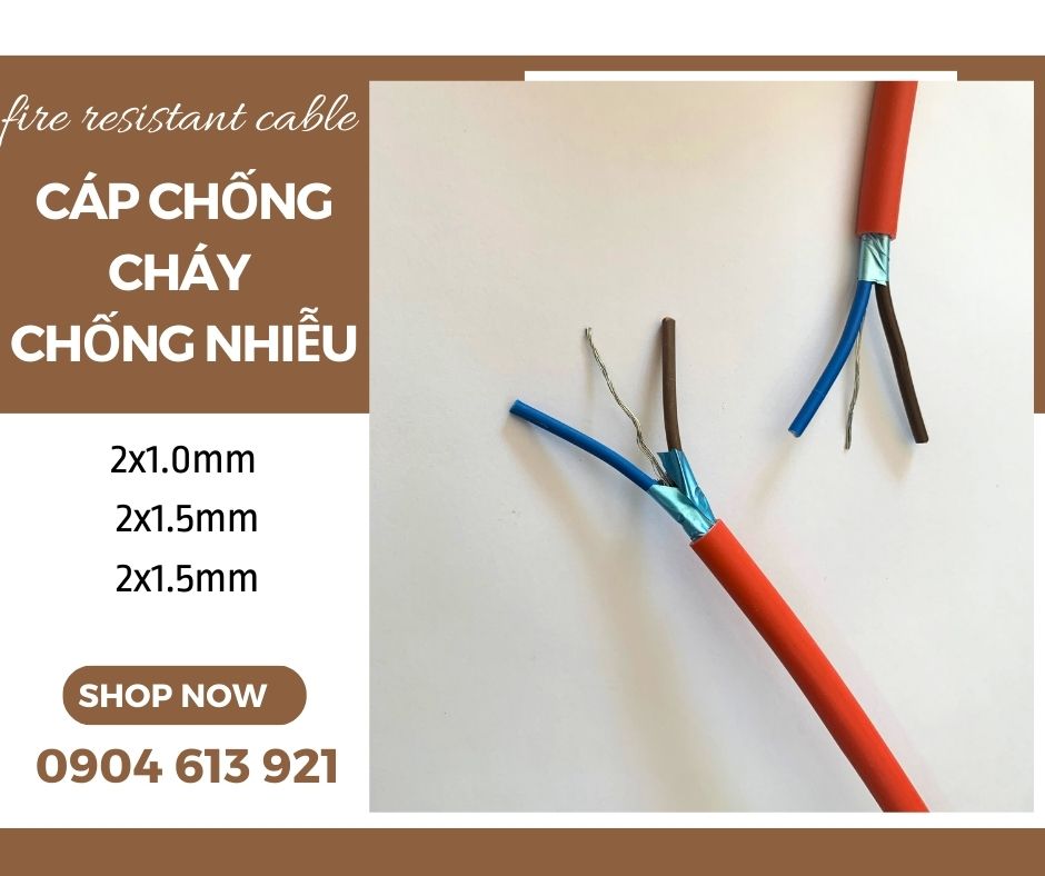 Dây chống cháy chống nhiễu/ cáp tín hiệu báo cháy 2 lõi 1.0/1.5/2.5mm