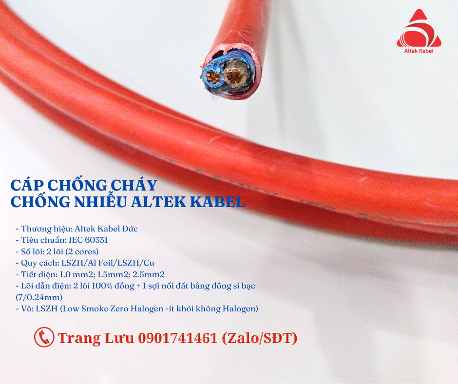 Cáp tín hiệu báo cháy 2 lõi chống cháy chống nhiễu