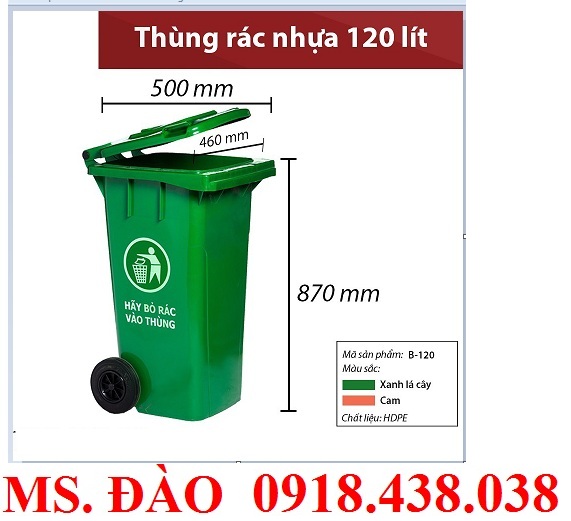 Thùng rác nhựa 120l, thùng rác công cộng 120l
