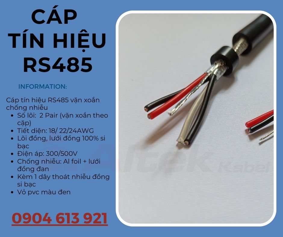 Cáp tín hiệu RS485 vặn xoăn 2 lớp chống nhiễu 18/22/24AWG