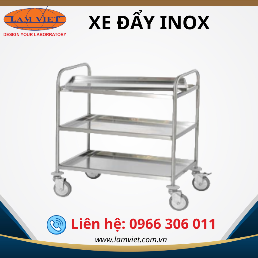 XE ĐẨY INOX 2 TẦNG CÓ 4 HỘC KÉO