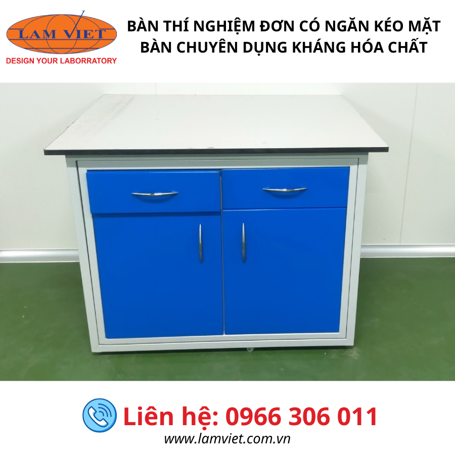 Bàn thí nghiệm đơn có ngăn kéo mặt bàn chuyên dụng kháng hóa chất