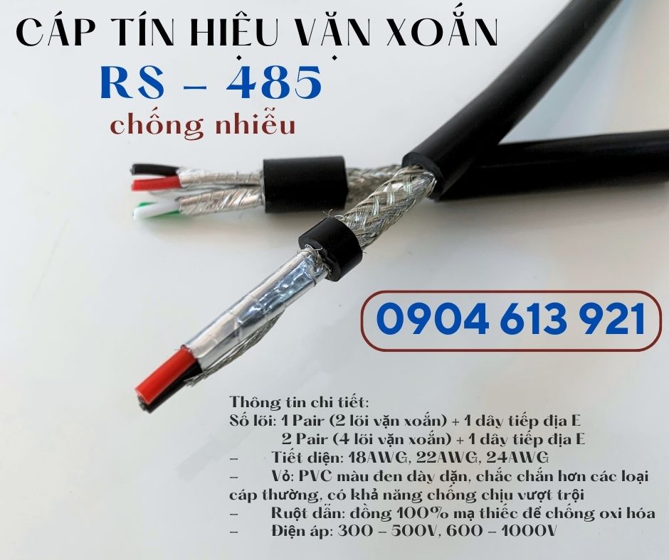 Dây truyền thông tin RS485 vặn xoắn chống nhiễu 2 lớp 1 pair 24AWG
