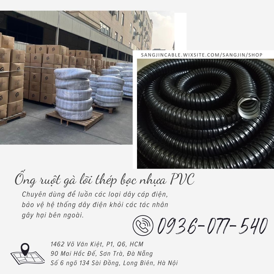 Ống ruột gà lõi thép bọc nhựa luồn dây điện