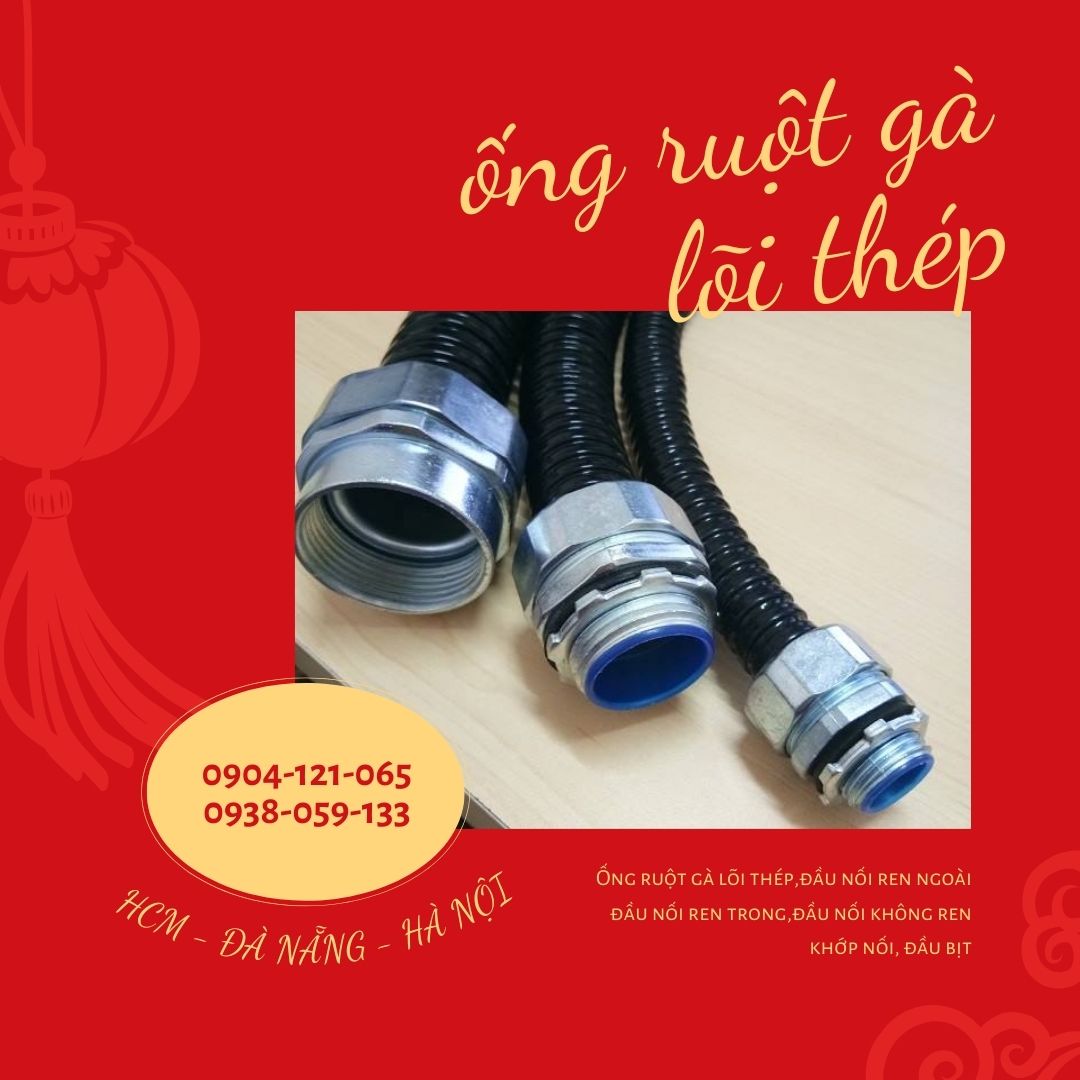 Ống ruột gà lõi thép bọc nhựa pvc luồn dây điện, chất liệu thép mẹ kẽm