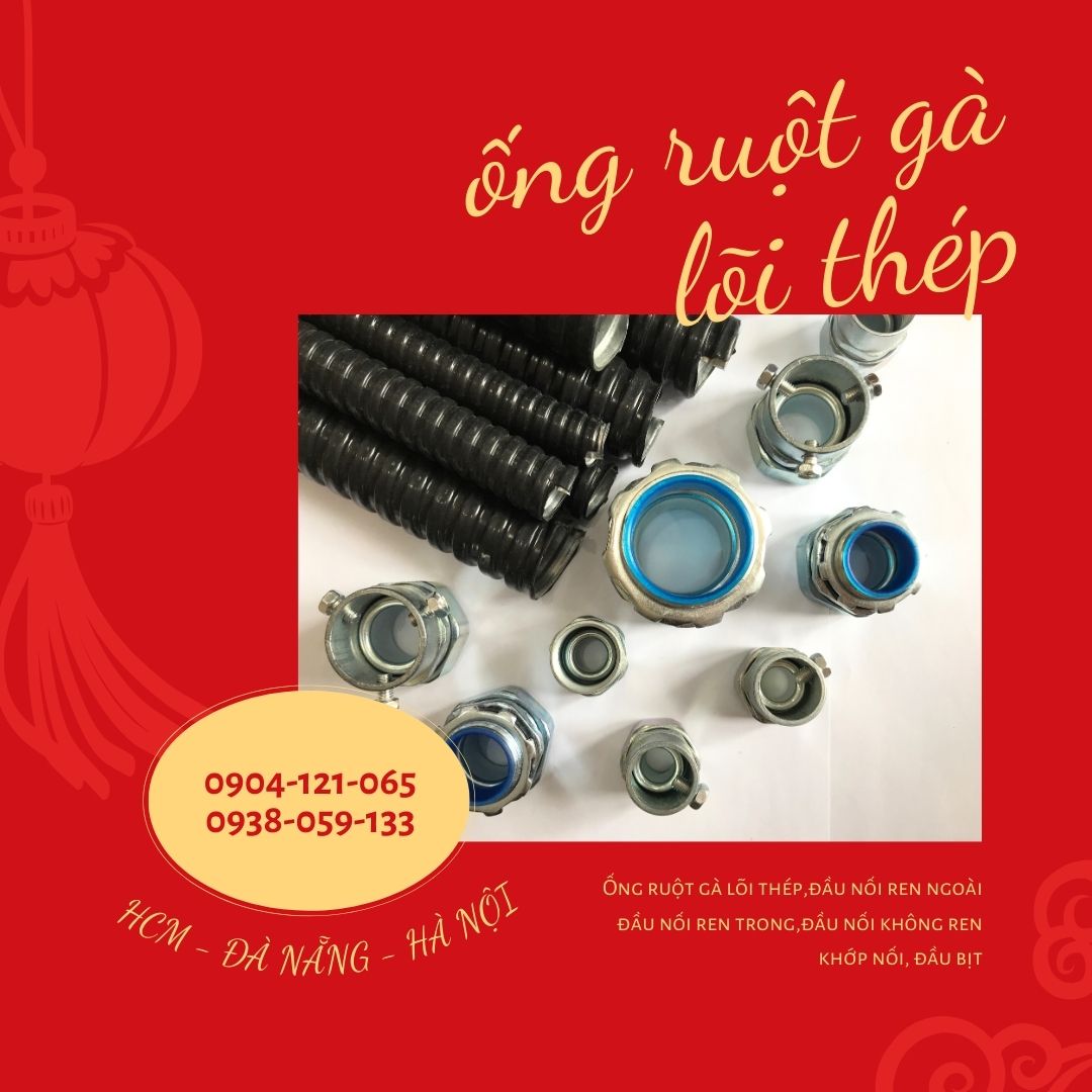 Ống ruột gà lõi thép bọc nhựa pvc luồn dây điện, chất liệu thép mẹ kẽm