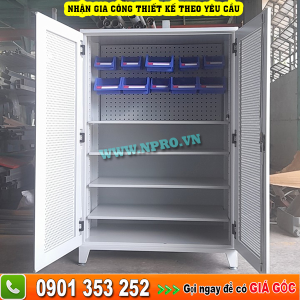 Tủ chứa vật tư đồ nghề nhà xưởng garae 5 ngăn 2 cánh lưới