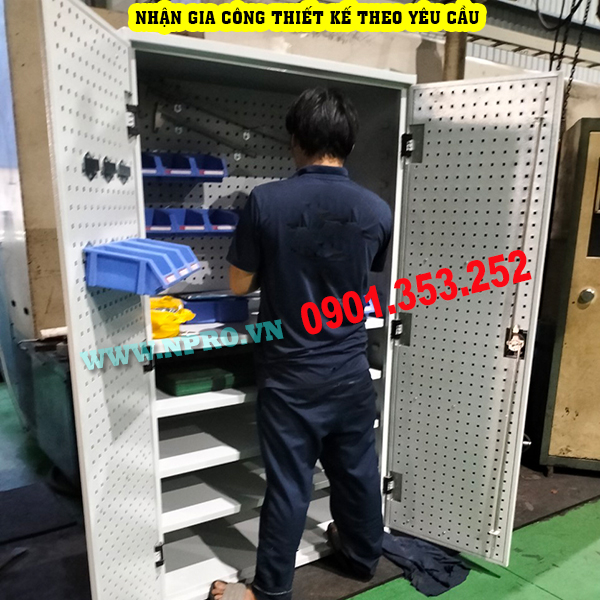 Tủ chứa vật tư đồ nghề nhà xưởng garae 5 ngăn 2 cánh lưới