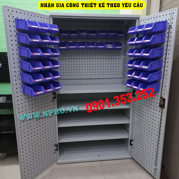 Tủ chứa vật tư đồ nghề nhà xưởng garae 5 ngăn 2 cánh lưới