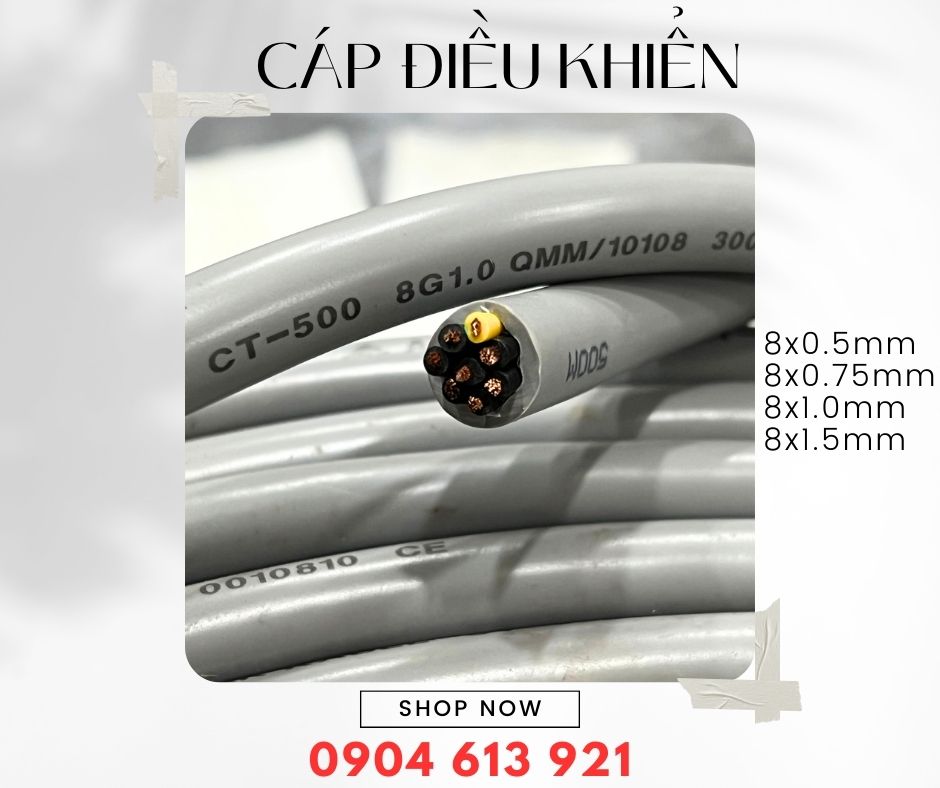 Dây điện 8 lõi, cáp điện 8x0.5mm/8x0.75mm/8x1.0mm/8x1.5mm