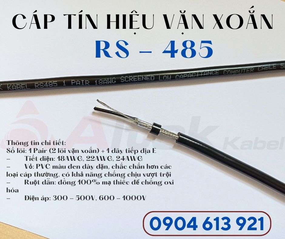 Dây truyền thông tin RS485 vặn xoắn chống nhiễu 2 lớp 1 pair 24AWG