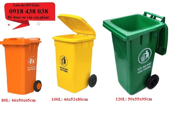 Thùng rác công cộng, thùng rác nhựa 60l, 70l, 80l, 100l, 120l, 240l