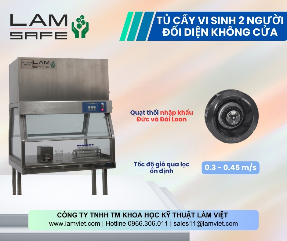 Tủ cấy vi sinh hai người đối diện không cửa