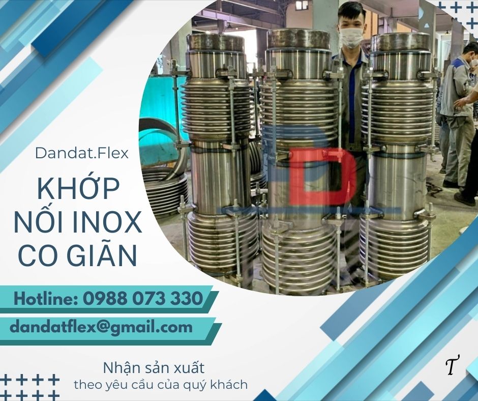 Khớp nối mềm inox 304, khớp nối mềm kim loại nối ren, khớp nối mềm