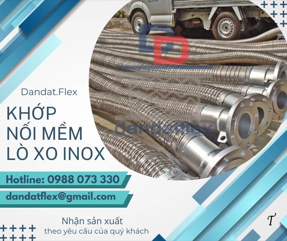 Khớp nối mềm inox 304, khớp nối mềm kim loại nối ren, khớp nối mềm