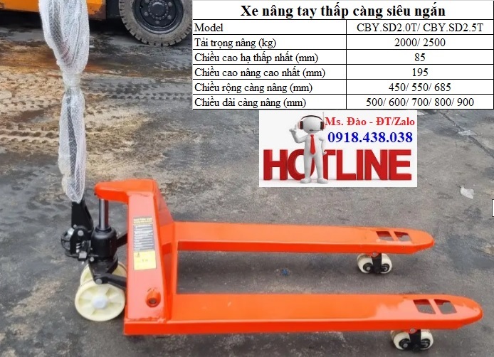 Xe nâng tay thấp càng siêu ngắn 50-90cm giá rẻ nhất