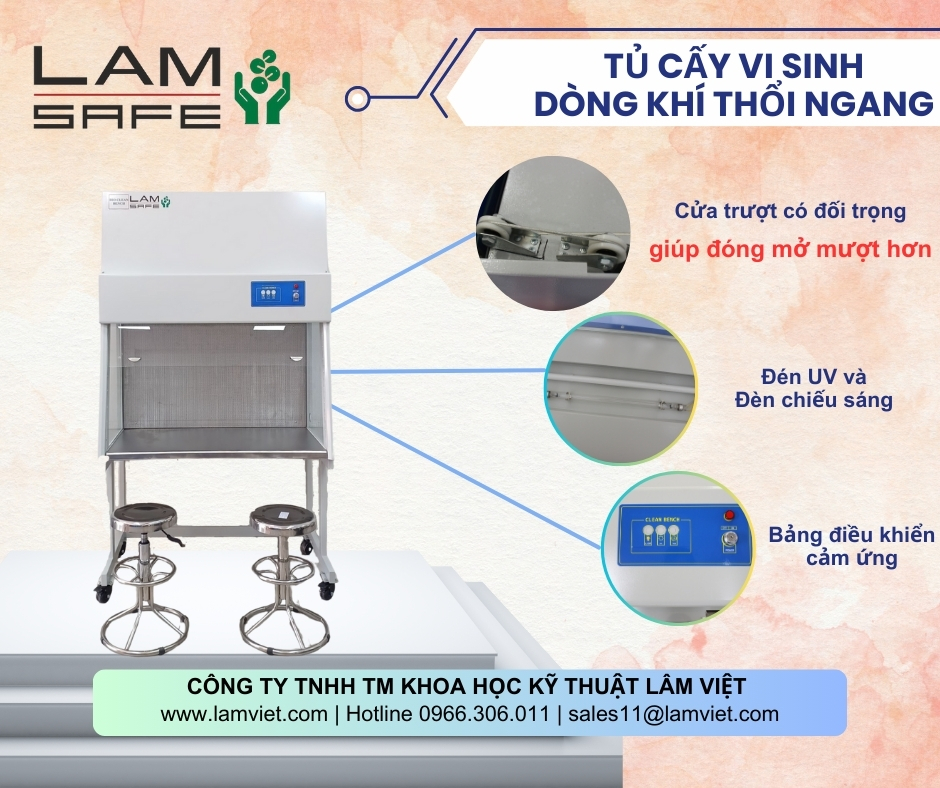 Tủ cấy vi sinh dòng khí thổi ngang có cửa Lâm Việt