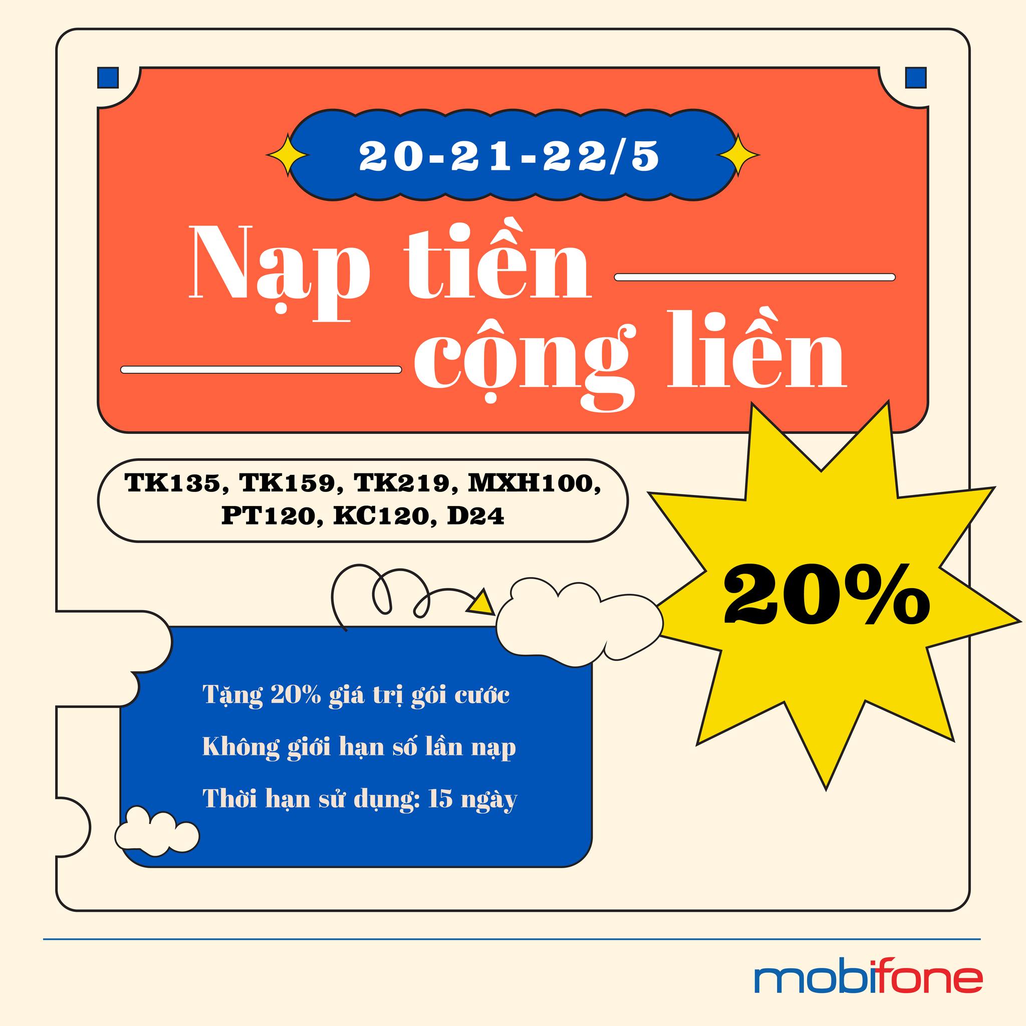 Đăng ký gói cước MobiFone liền tay, nhận ưu đãi ngay 20%