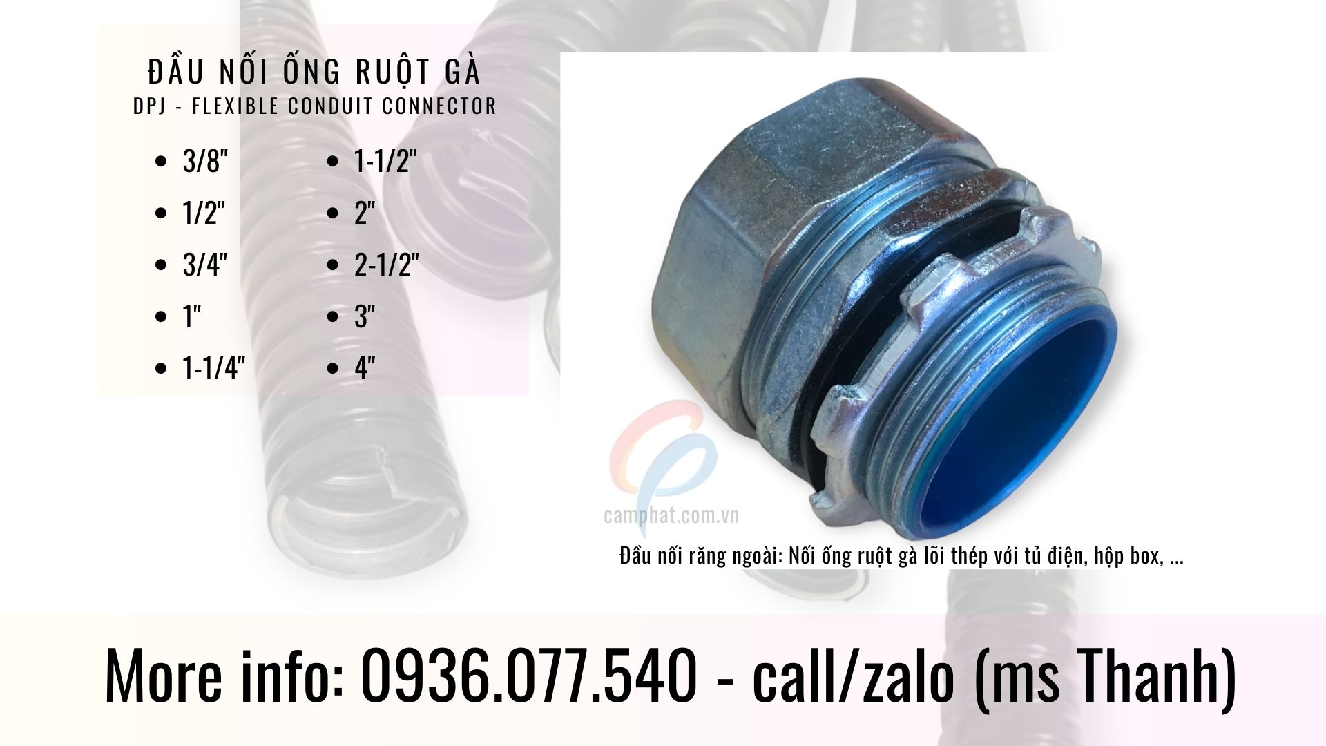 Đầu nối ống ruột gà vào tủ điện, hộp box, ... Đầu nối răng ngoài DPJ