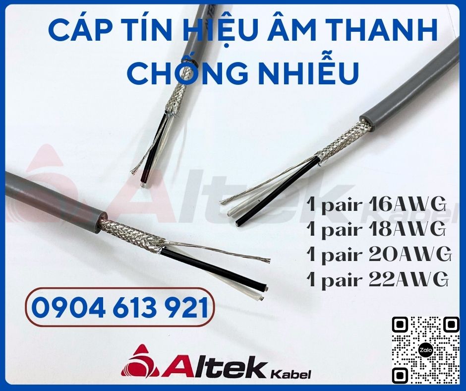 Cáp tín hiệu âm thanh vặn xoắn chống nhiễu 1 pair 16AWG Altek Kabel