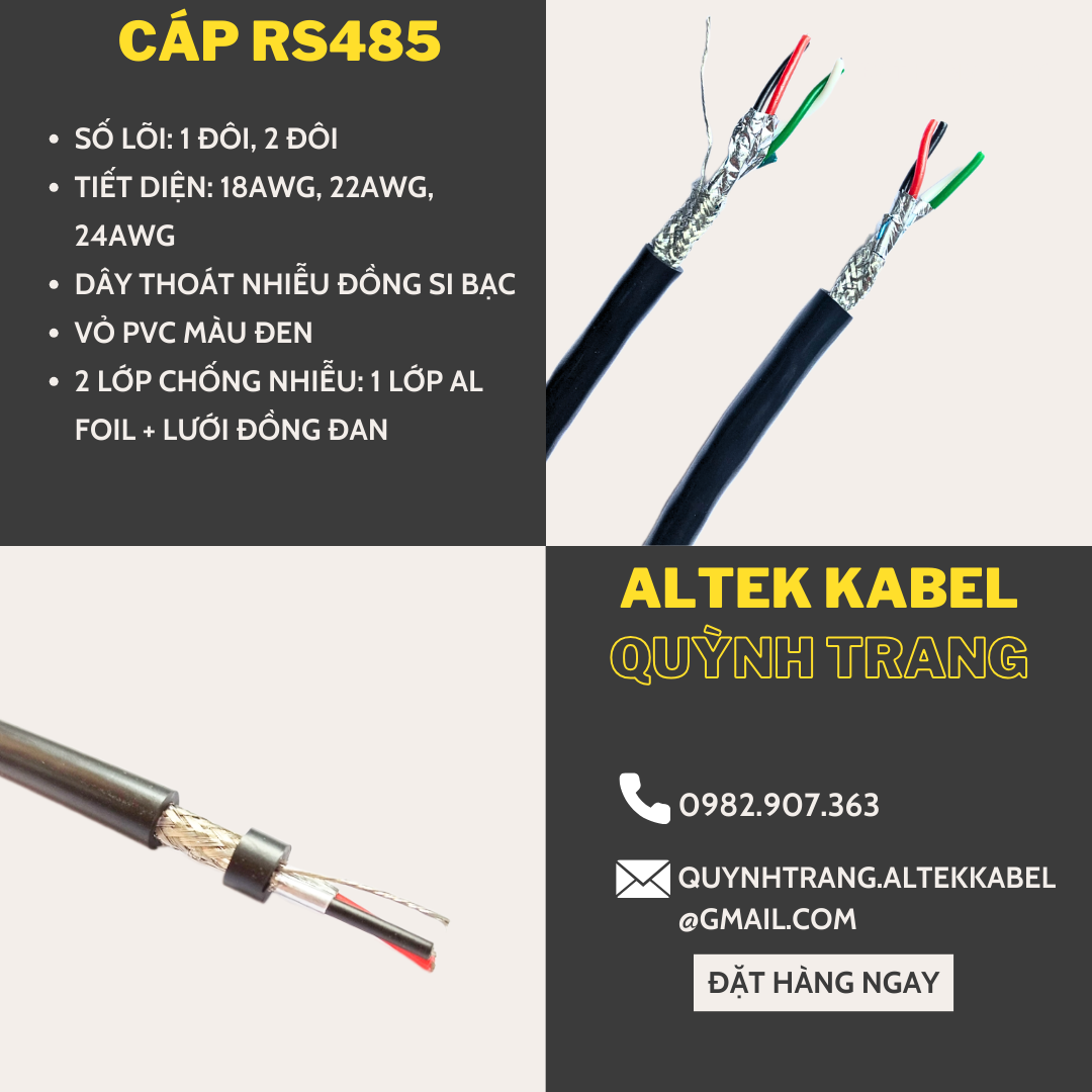 Cáp tín hiệu RS485 vặn xoắn 2 lớp chống nhiễu Altek Kabel 1,2 Pair