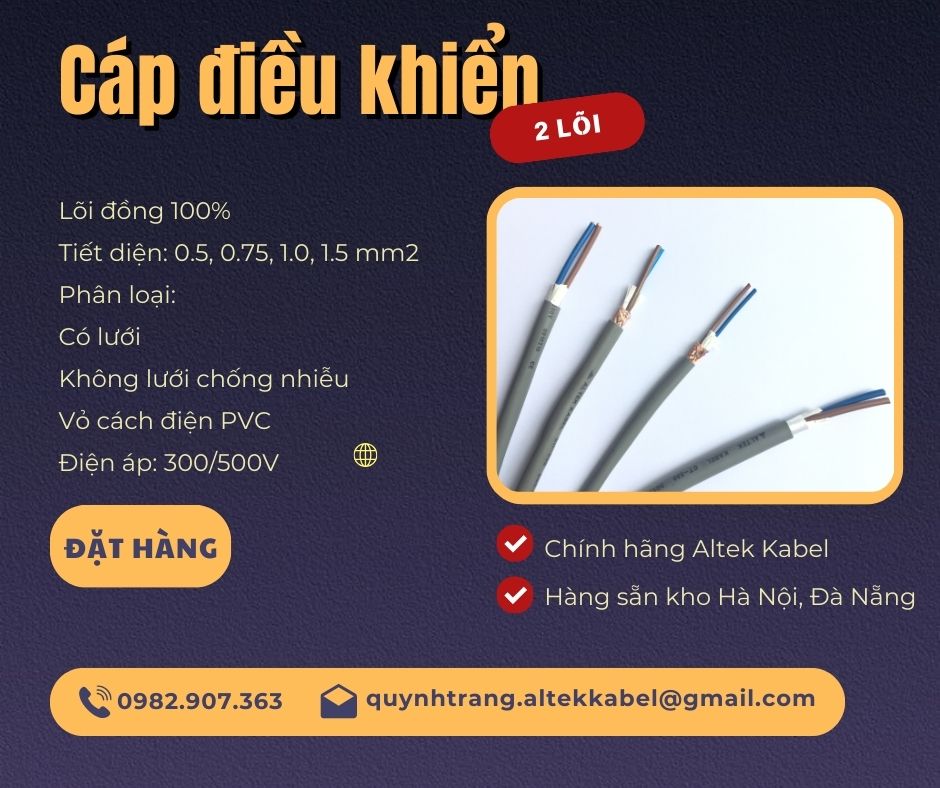 Cáp điều khiển 2 lõi, cáp truyền tín hiệu 2 lõi Altek Kabel