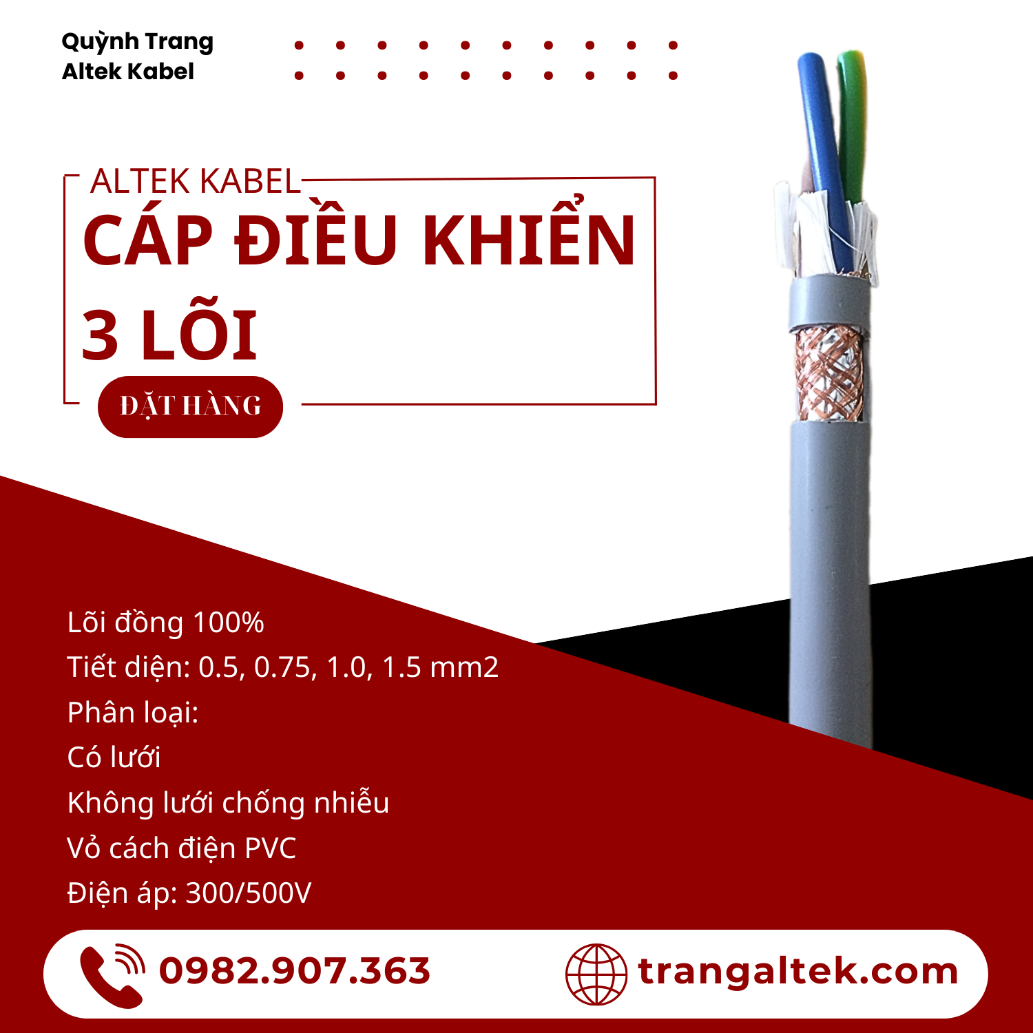 Cáp điều khiển 3 lõi, cáp truyền tín hiệu 3 lõi Altek Kabel