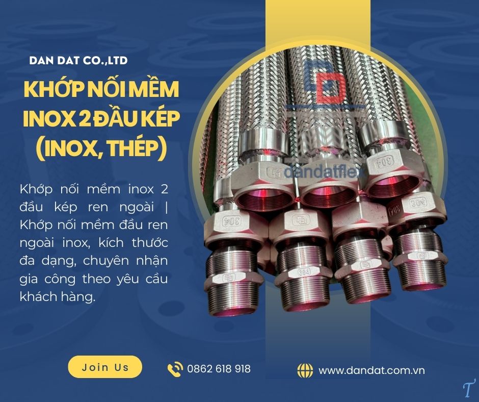 Khớp nối chống rung, khớp nối mềm inox chịu nhiệt, khớp nối mềm inox