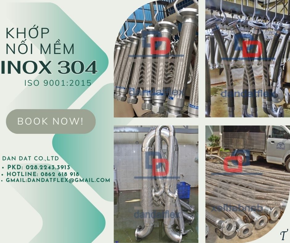 Khớp nối mềm inox nối bích, khớp nối mềm chống rung, khớp nối mềm inox