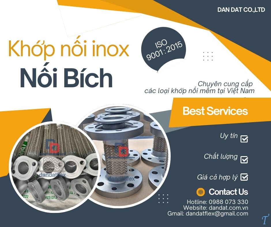 Khớp nối mềm inox nối bích, khớp nối mềm chống rung, khớp nối mềm inox