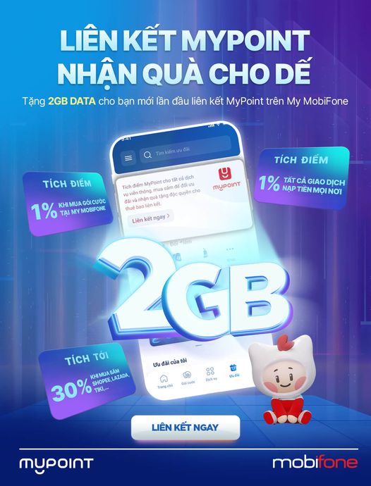 MobiFone tặng 2GB Data và quà ngay khi bạn liên kết MyPoint!