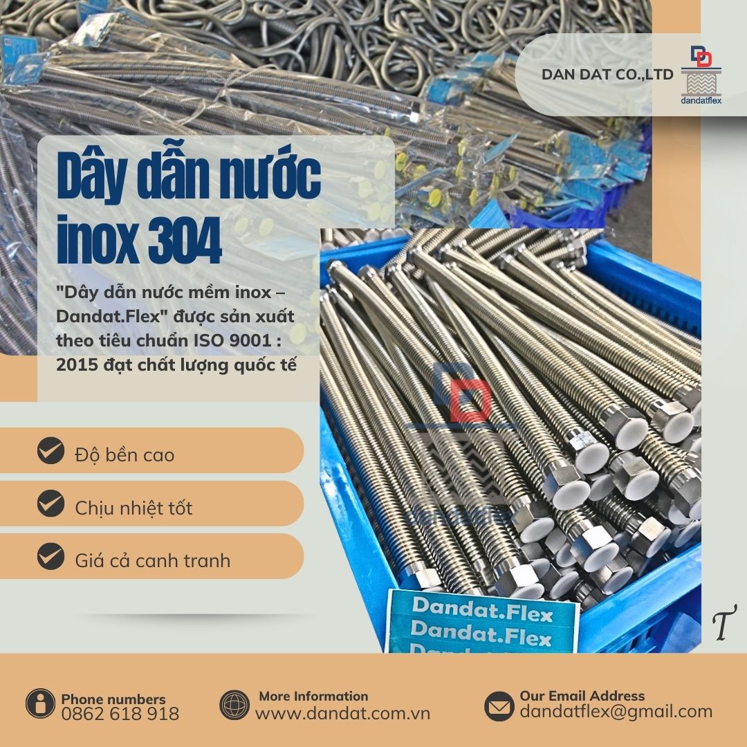 Dây dẫn nước, ống cấp nước inox chịu nhiệt, dây dẫn nước nóng lạnh