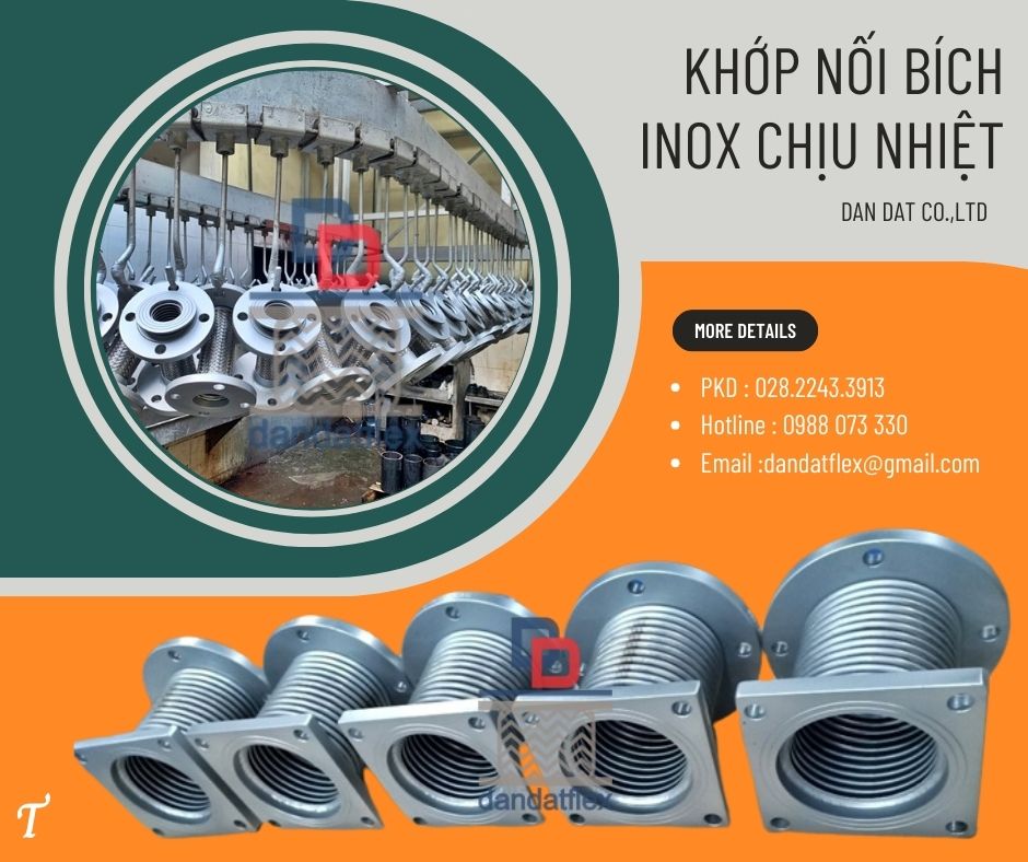 Khớp nối inox chịu nhiệt , khớp nối mềm nối bích, khớp nối chống rung