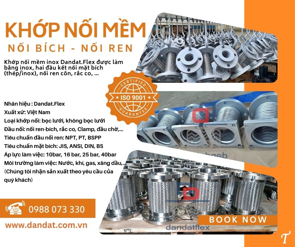 Khớp nối inox chịu nhiệt , khớp nối mềm nối bích, khớp nối chống rung