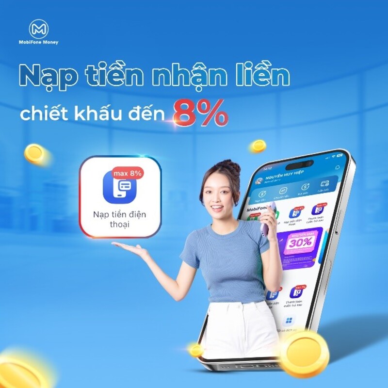 Sale năm mới - Chiết khấu tới 8% khi nạp tiền trên app MobiFone Money