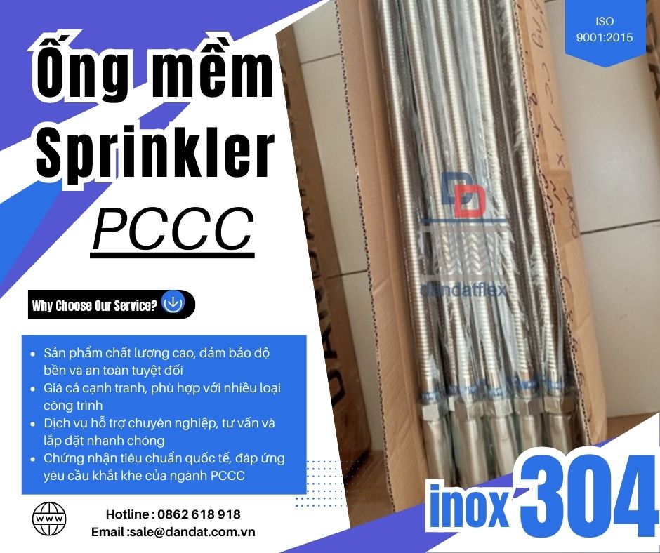 Ống mềm nối đầu phun sprinkler, ống mềm PCCC, dây mềm chữa cháy