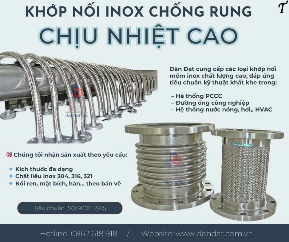 Khớp nối mềm xăng dầu, khớp nối kim loại chống rung, khớp nối mềm inox